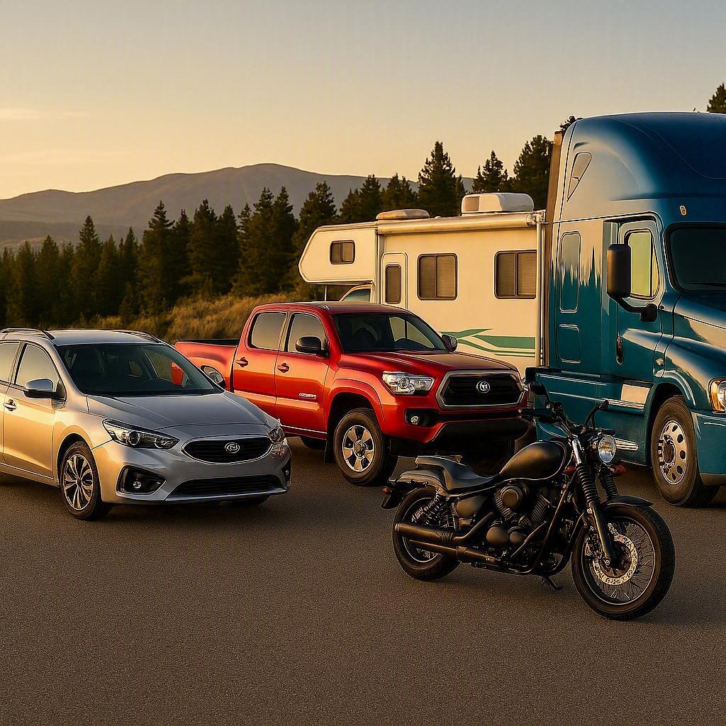 car pick up rv motorcycle and semi AI